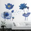 Poster vintage flor de lótus azul 3d papel de parede adesivos estilo chinês diy criativo sala de estar quarto decoração de casa art2432