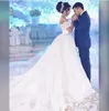 2019 Luxury Lace Mermaid Bröllopsklänningar Avtagbara Kjol Appliques Beaded Arabic Bröllopsklänning Plus Storlek Bröllopklänningar 3D-Floral Appliques