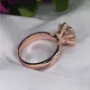 Estilo da flor Das Mulheres Moda Rosa de ouro Preenchido 925 anéis de prata esterlina 3ct CZ Diamante Cadeia de noivado anel de casamento para as mulheres