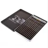 Superior 12PCs Artist Soft Medium Hard Charcoal Pencil Metal Box Non-toxiska skisspennor för att dra skolmaterial