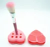 New 10 Colors Heart shape Makeup Brush with holder Silicone Cosmetic Cleaning Tool Washing Brush egg Pad Brush Cleanser Free shipping