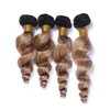# 1b / 27 Honey Blonde Ombre Brasilianska Human Hair Weave Buntlar Dark Root 4PCS Loose Wavy Wavy Light Brown Ombre Virgin Haft Weft Extensions