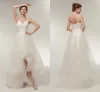 Haut bas robe de mariée de plage pas cher avec des bretelles spaghetti organza ruché corset dos vestidos de noiva robes de mariée