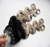 Vague de corps Ombre couleur Micro anneau Extensions de cheveux 1g/brin 200g Micro boucle Extensions de cheveux humain Micro lien Extensions de cheveux humains