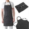 Homens Ajustável Adulto Black Stripe Avental com 2 bolsos Chef Garçom Cozinheiro