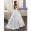 Neue elegante Blumenmädchenkleider für Hochzeiten, handgefertigte Juwelenblumen-Perlenapplikationen, Festzugskleider für Mädchen, formelle Kleider