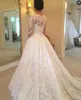 Lace Elegante A Line Wedding Dresses mangas compridas Pescoço da colher Trem da varredura frisada casamento vestidos de noiva com botões BA9539