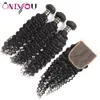 Big Promotion Deep Wave Human Hair Weave Bundles with Closure Brazilian Deep Curly Virgin Hair and Lace Closure Wet and Wavy Hair Extensions