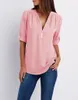 Women Chiffon Shirt Summer Womens Tops And Blouses Zipper V-neck Puff Long Sleeve Blouse 5xl Plus Size Shirt Pink 17 Candy Color