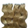 Nastro biondo nelle estensioni dei capelli umani BODY WAVE Machine Remy Hair On Stickers Nastro invisibile PU Trama della pelle Remy Hair Extensions 200G 80PCS