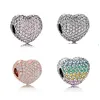 20 PCS Lichtmetalen Volledige Crystal Heart Kralen Bedels Voor Pandora DIY Sieraden Europese Armbanden Armbanden Vrouwen Meisjes Beste Geschenken b018