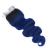 黒と濃い青のオムレマレーシア人の髪の髪の毛皮のwefts weave束付きの閉鎖＃1b /青のオンビル4x4レースの閉鎖