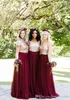 Sommarfjäder brudtärna klänning rose guld sequins Burgundy Country Garden Wedding Party Guest Maid of Honor Gown plus storlek anpassade gjorda