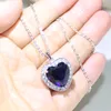 Coeur choucong Unique Brand New Luxury Jewelry 925 Sterling Silver Big Blue Sapphire CZ Diamond Party Chain Pendentif Collier Pour Femmes Cadeau