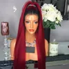 Sexy Ombre Burgundy Silky Straight Long Wigs with Baby Hair Heat Resistant Glueless Synthetic Lace Front Wigs for Black Women FZP23