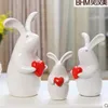 Familie keramiek wit konijn home decor ambachten kamer decoratie handwerk ornament porselein dierlijke beeldjes decoraties
