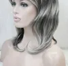 Charmante belle nouvelle vente nouvelle perruque women039s longueur moyenne gris couches épaule longue synthétique wigs9482748