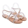 2019 Woman Sandals Women Shoes Rhinestone String Bead Gladiator Flat Sandals Crystal Chaussure Sandalias بالإضافة إلى حجم 35-43