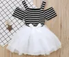 Bébé filles princesse robes stripe vêtements filles mode tulle gaze jupe fille partie derss enfants coton vêtements vente chaude XZT029