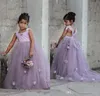 Härliga lavendelblomma flickor klänningar handgjorda blommor backless arabisk tjej tävling klänning skräddarsydd tyll flicka klänning91262222