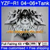 Karosserie + Tank für Yamaha YZF R 1 YZF-1000 YZF 1000 YZFR1 04 05 06 232HM.0 YZF1000 YZF-R1 04 06 YZF R1 2004 2005 2006 Verkleidungsfabrik Glanzschwarz