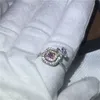 Gioielli di fiori Anello per amanti Taglio a cuscino 5A Zircon Cz Argento sterling 925 Fedi nuziali di fidanzamento per le donne Regalo di gioielli