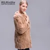 Moda mulheres coelho casaco de pele de inverno coelho casaco longo genuíno rex coelho outwear com cinto de bolso ms.minshu