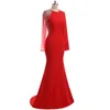 2018 New Cheap Red Long Sleeves Chiffon Evening Dresses Beaded Crystals Formal Prom Party Celebrity Gowns QC1137
