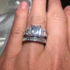 뜨거운 판매 925 스털링 실버 결혼 반지 손가락 2에서 1 여성 약혼 반지에 대한 고급 에메랄드 컷 시뮬레이션 다이아몬드 보석
