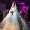 Gorgeous Lebanes Princess Wedding Dresses Sexy Off Shoulder Short Sleeve Beads Lace Ball Gown Wedding Dress 3D Petal Applique Bridal Dresses