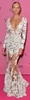 Hot European Womens Long Sleeve Mermaid Dress Sexy V Neck Tulle Applique Lace Prom Maxi Dresses White C2002