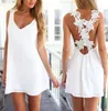 Women White Dresses Summer V-neck Tank Dress Back Flower Sexy A-line Clothing Dressing