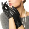 新しい女性ブラックタッチスクリーンレザーグローブ暖かいファッション冬の本物のヤギ皮ドライビンググローブ5フィンガーL074NZ1