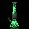 Narghilè Glow in the Dark Oil Dab Rigs 6 Arm Tree Perc Bong in vetro 18mm Femmina Giunto Tubo per acqua incandescente 5mm Spessore Becher Bong Meduse Fumatori GID05