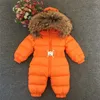 2018 Winter Baby Rompers Kids Boys Girls Snow Wear Snowsuit Toddler Hooded Fur Collar Duck Down Jumpsuit Thick Children Clothing Outerwear