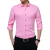  New Silky Formal Shirt Men Classic Business Slim Fit Dress Shirt Long Sleeve Solid Color Embroidery Collar Clothing