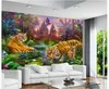 papel de parede 3D Custom Photo mural Wallpaper Forest colorful parrot flying lotus pond tiger animal children's oil painting home decor