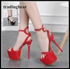 16cm red black ankle strappy ultra platform high heels women summmer sandals wedding shoes size 34 to 40