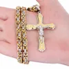Colliers avec pendentif croix de jésus chrétien en cristal, chaîne byzantine à maillons épais, en acier inoxydable, bijoux pour hommes, cadeau 21.65