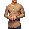 2018 새로운 패션 남자의 라운드 넥 슬림 솔리드 컬러 긴팔 티셔츠 스트라이프 폴드 라글란 슬리브 스타일 T 셔츠 남성 티셔츠