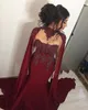 Ayrılabilir Yüksek Boyun Uzun Kollu Boncuk Bordo Mermaid Balo Elbise Dantel Aplikler Chifffon Parti Elbise 2018 Seksi Suudi Abiye