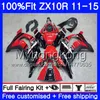 Injection Usine rouge Pour KAWASAKI noir ZX 10 R ZX10R 11 12 13 14 15 218HM.14 ZX 10R 1000 CC ZX-10R 2011 2012 2013 2014 2015 Carénage