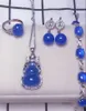 Set di quattro pezzi di orecchini con bracciale pendente in argento 925 con pietra preziosa naturale genuina intarsio di calcedonio blu
