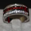 Male Fashion Jewelry 10KT White Gold Filled Princess Cut Red Garnet CZ Diamond Gemstones Men Wedding Engagement Band Ring for Lovers' Gift