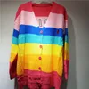 Lazy Oaf Rainbow Cardigan 2018 Autumn and Winter Women Colorful Striped Oversized Sweater Embroidery Letter BORING Jacket Coat