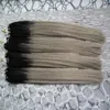 Extensions de cheveux humains à micro-boucles ombrées des années 400, 400 g, extensions de cheveux humains brésiliens vierges, micro-anneaux, 1B/gris, micro 10"-26"