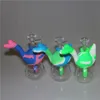 Hot Mini Silicone Bongs oil rig Swan shape silicone+glass water pipe Mini bongs Mini water pipes Free shipping