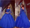 Royal Blue Ball Jurk Quinceanera Crew Neck Long Sleeve Lace Appliques avondjurken Formele prom -jurken