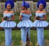 Afrykańska Syrenka Prom Dresses Off The Ramię Formalne Kobiety Noszą Party Suknie Robes De Soirée Peplum Sash Koraliki Podziel Dresy Wieczorowe