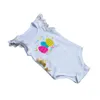 Uma peça de roupa do bebê 2018 algodão macacão de bebê sem mangas de páscoa dia ovos coloridos impressos rendas macacão presentes do chuveiro de bebê traje para crianças